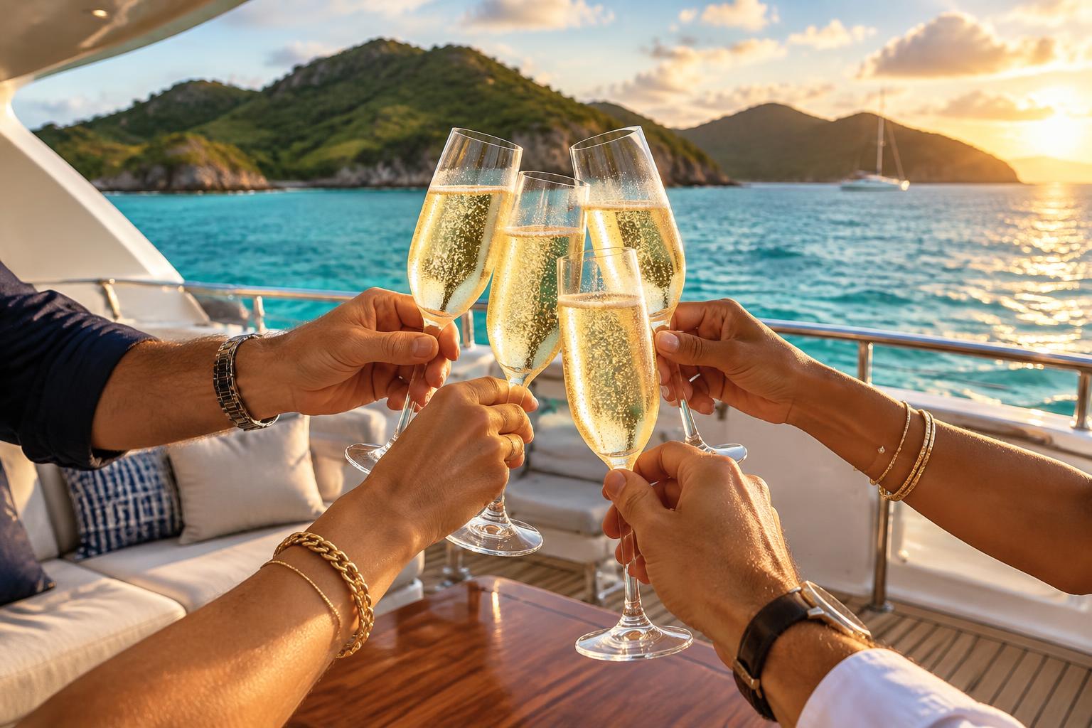 Champagne before dinner ashore